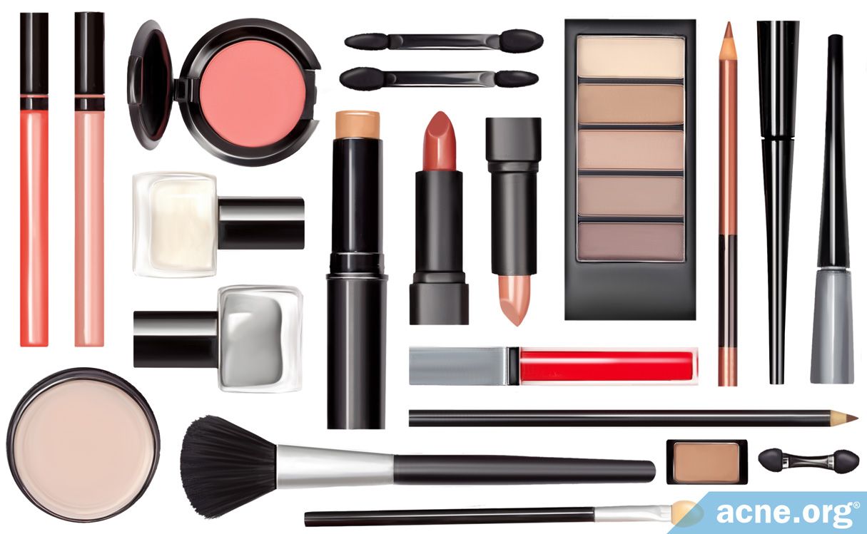 Makeup Set On Table Front View Stock Photo - Download Image Now