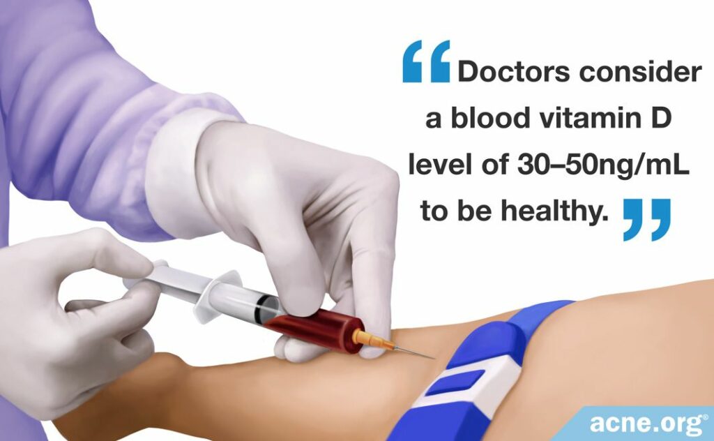 Doctors consider a blood vitamin D level of 30-50ng/mL to be healthy.
