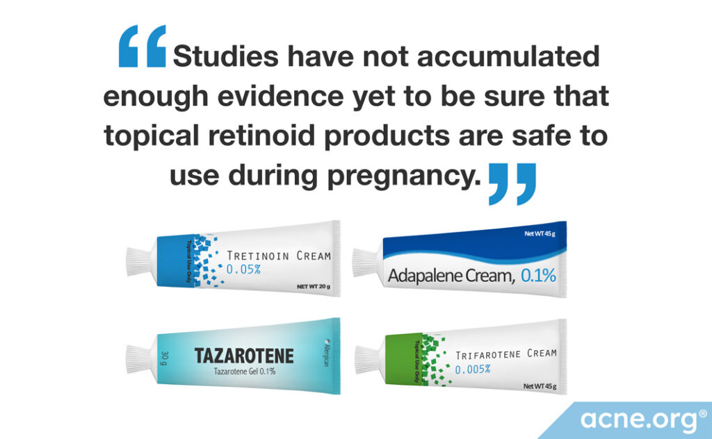 Studies have not accumulated enough evidence yet to be sure that topical retinoid products are safe to use during pregnancy