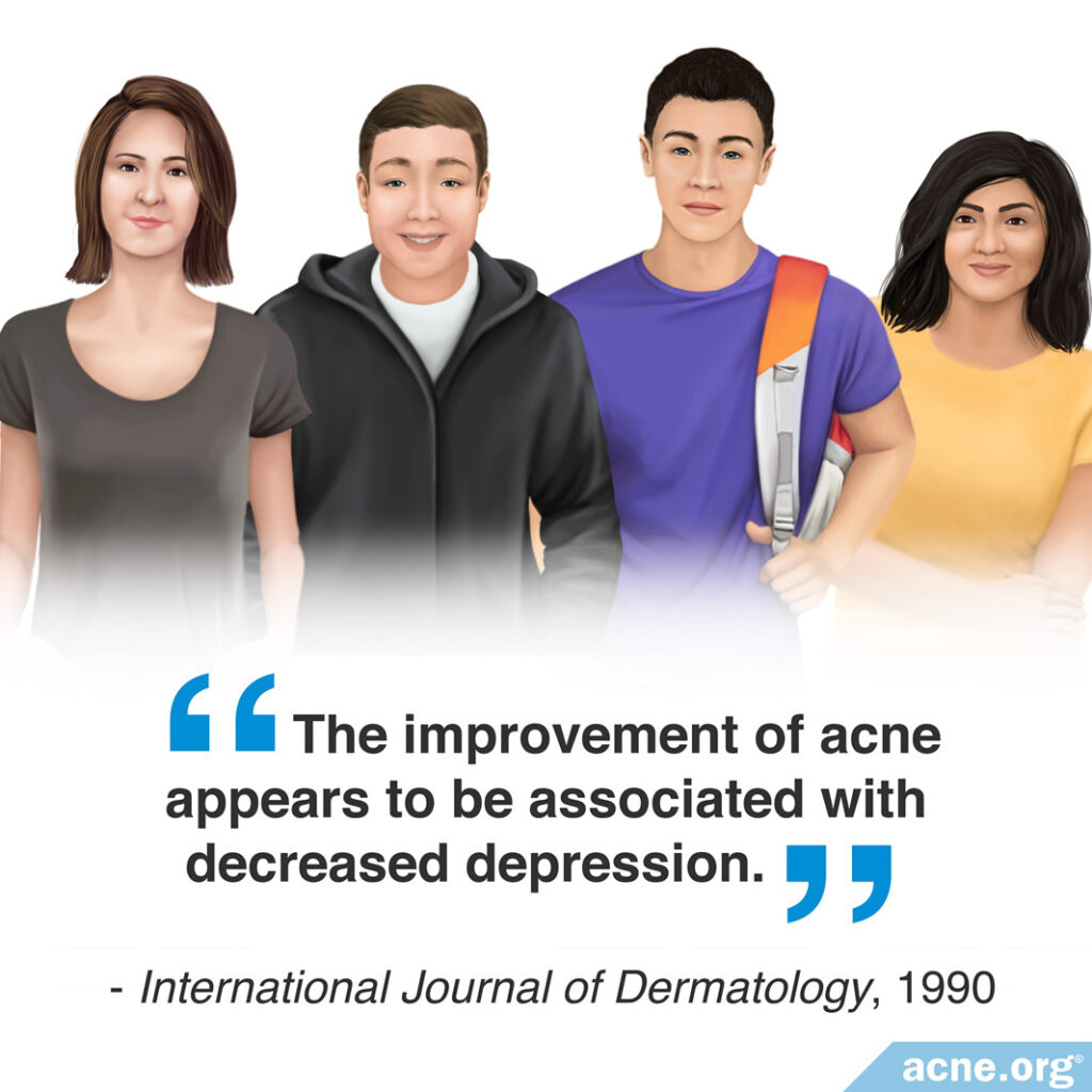 The improvement of acne appears to be associated with decreased depression